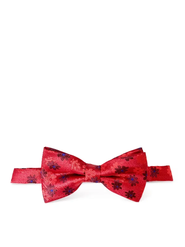 classic silk necktie colors for office wear-Red Floral Patterned Bow Tie