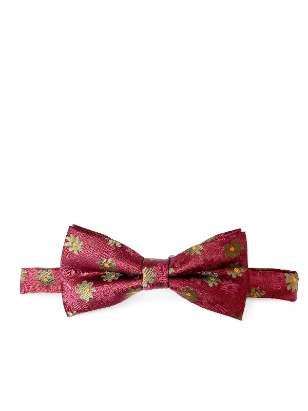 affordable silk necktie sets for business meetings-Maroon Floral Patterned Bow Tie