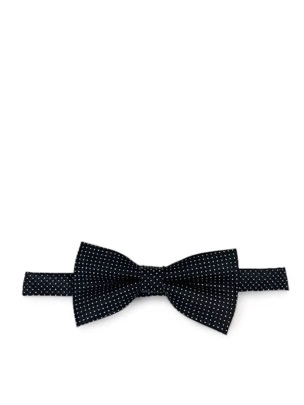 affordable silk ties for wedding celebrations-Black Classic Pindot Bow Tie