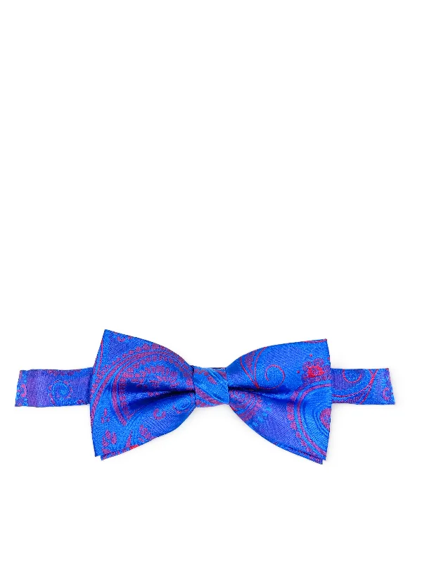 elegant silk necktie options for office wear-Royal Blue Artisan Paisley Bow Tie