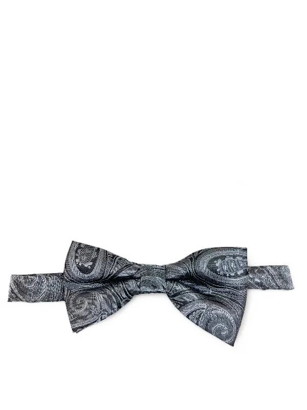 modern silk necktie styles for formal events-Grey Classic Paisley Bow Tie