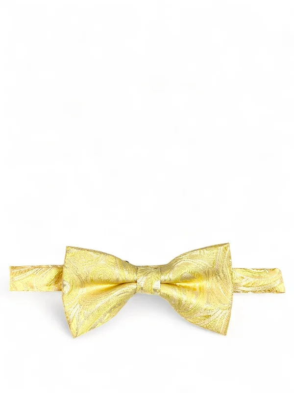 trendy silk necktie styles for office wear-Yellow Classic Paisley Bow Tie