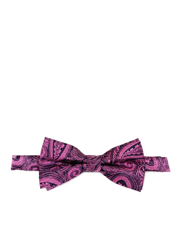 trendy silk bow ties for business wear-Hot Pink Classic Paisley Bow Tie