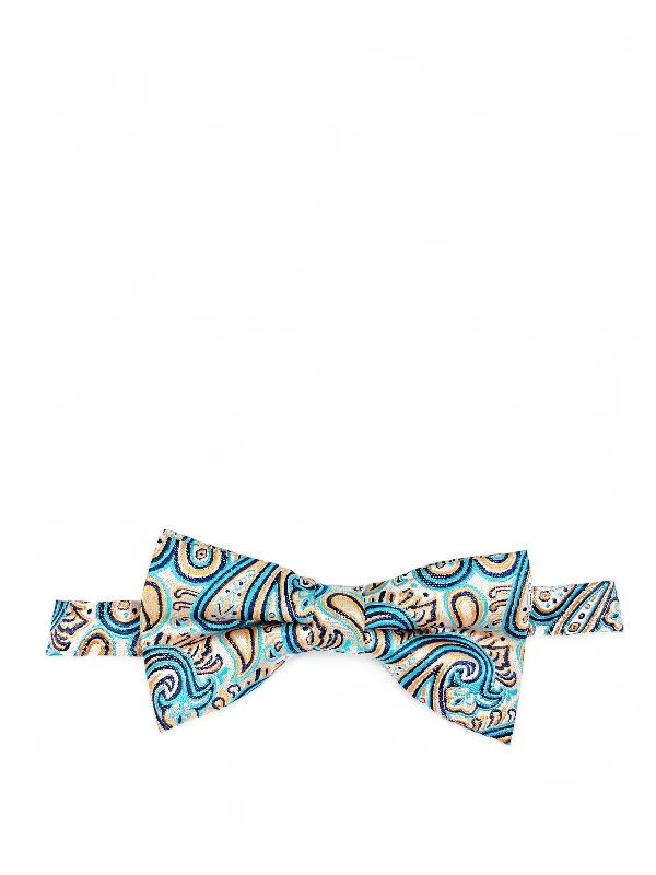 premium office silk necktie designs-Blue Curacao Extraordinary Paisley Bow Tie