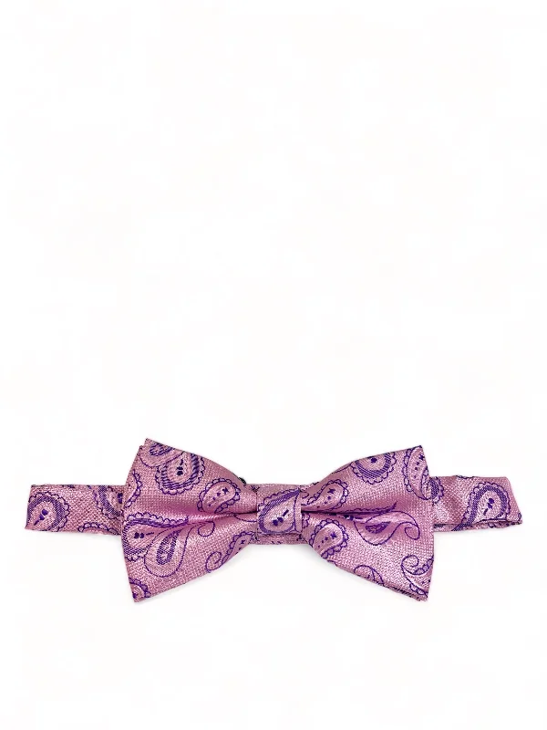 designer silk wedding necktie options-Pink Artisan Paisley Bow Tie