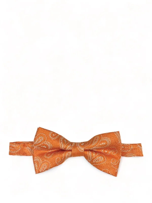 unique silk necktie patterns for weddings-Orange Artisan Paisley Bow Tie