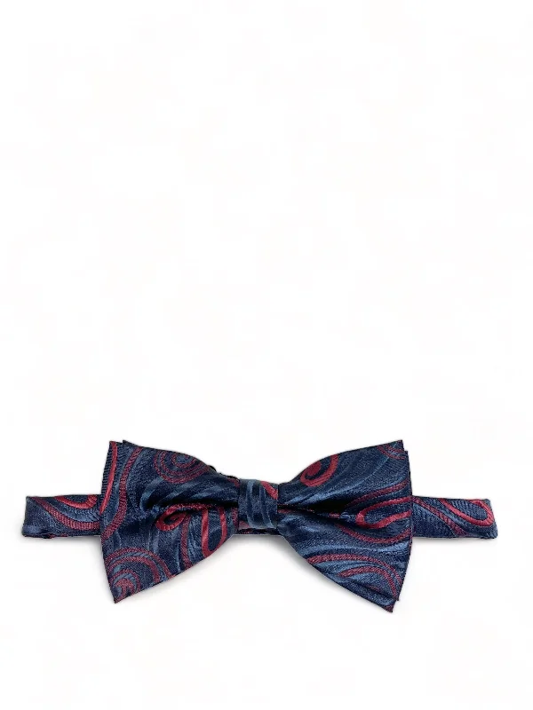 premium silk ties for corporate wear-Navy Red Wild Paisley Design Bow Tie