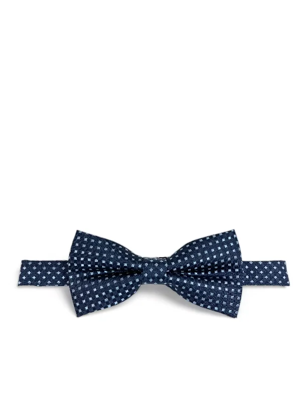 silk necktie styles for wedding parties-Navy Blue Classic Diamond Patterned Bow Tie