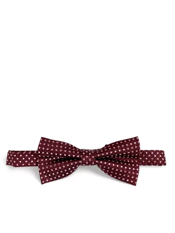 unique office silk necktie colors for men-Maroon Classic Diamond Patterned Bow Tie