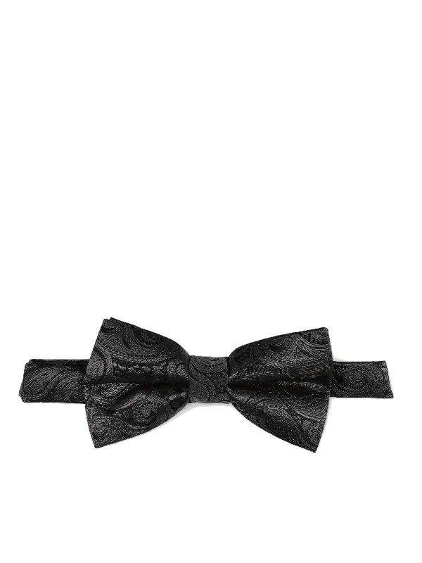 affordable silk necktie designs for weddings-Classic Black Paisley Bow Tie