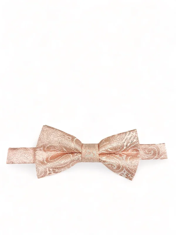 trendy silk wedding necktie options for men-Classic Formal Blush Paisley Bow Tie