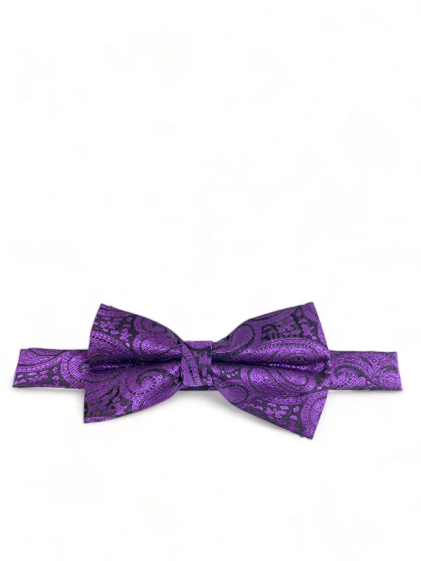 classic silk necktie sets for business wear-Classic Formal Plum Paisley Bow Tie