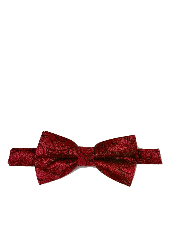 trendy wedding silk bow ties for men-Burgundy Red Paisley Bow Tie