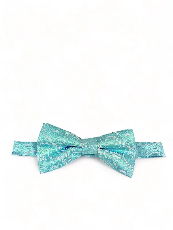 luxury silk bow ties for office wear-Classic Formal Aqua Blue Paisley Bow Tie