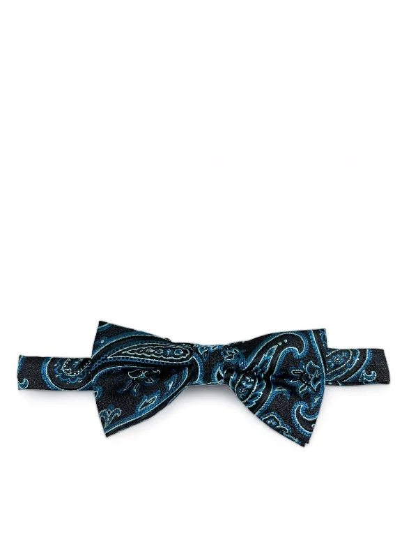 best silk necktie designs for weddings-Turquoise Rough Paisley Men's Bow Tie