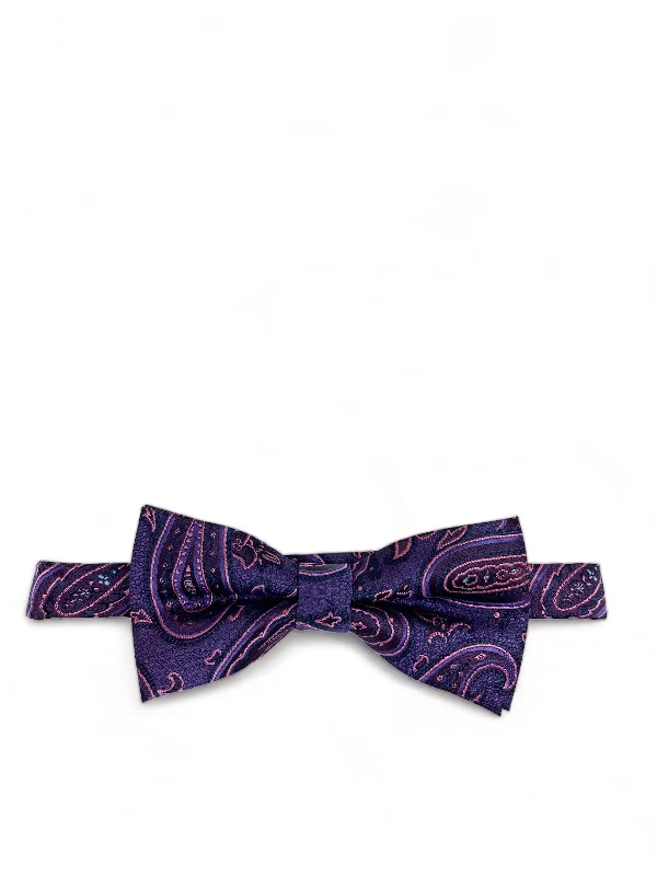 silk necktie sets for office wear-Patrician Purple Rough Paisley Men's Bow Tie