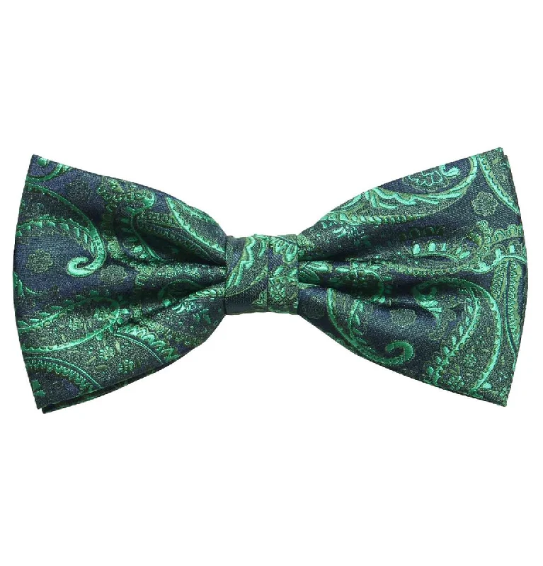 high-quality silk wedding necktie options-Emerald Green Paisley Bow Tie