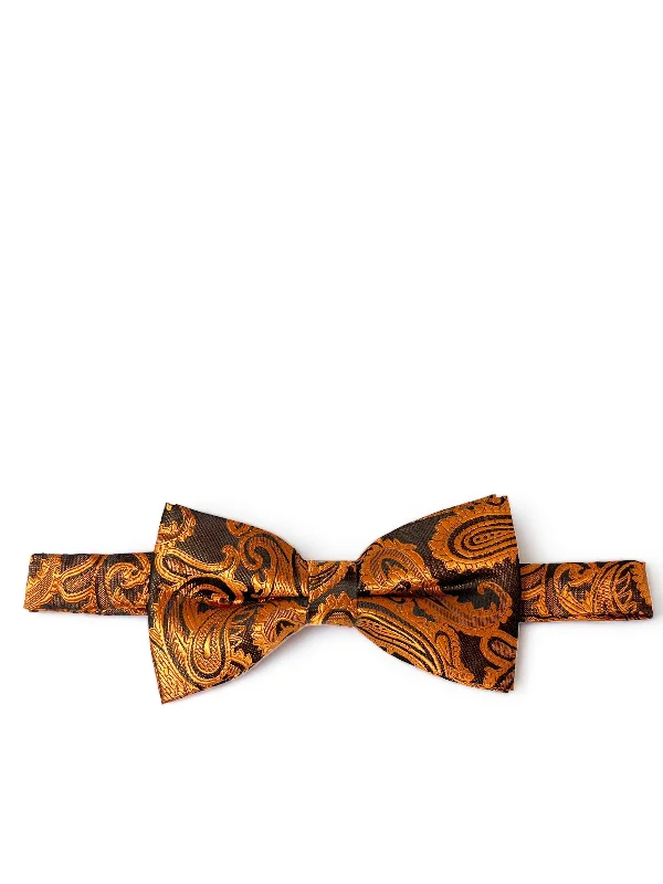 luxury silk bow ties for business meetings-Copper and Black Paisley Bow Tie