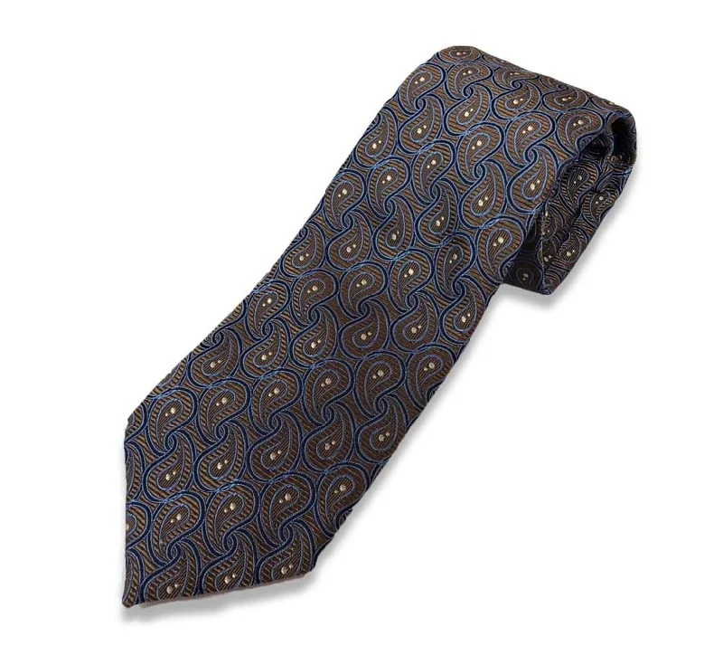 vibrant silk wedding necktie ideas for men-Brown And Blue Paisley Tie