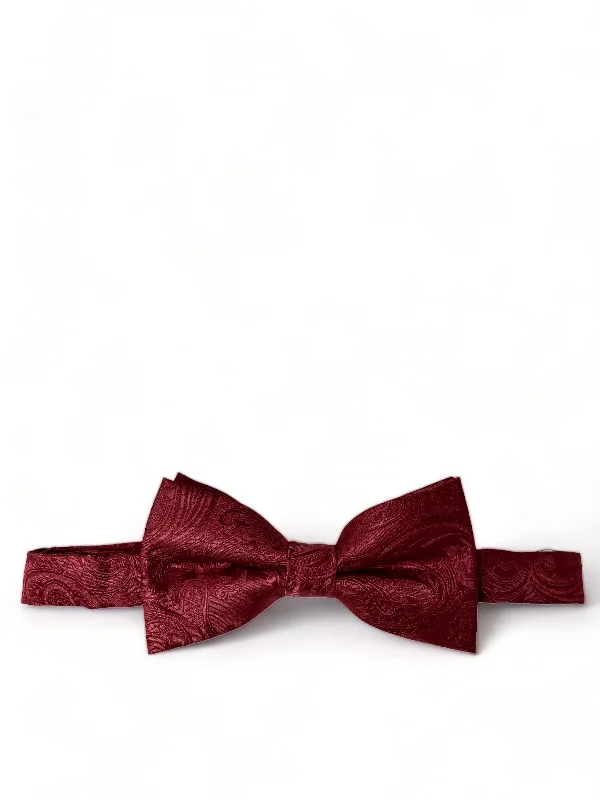 vibrant silk wedding necktie ideas for men-Classic Burgundy Paisley Bow Tie