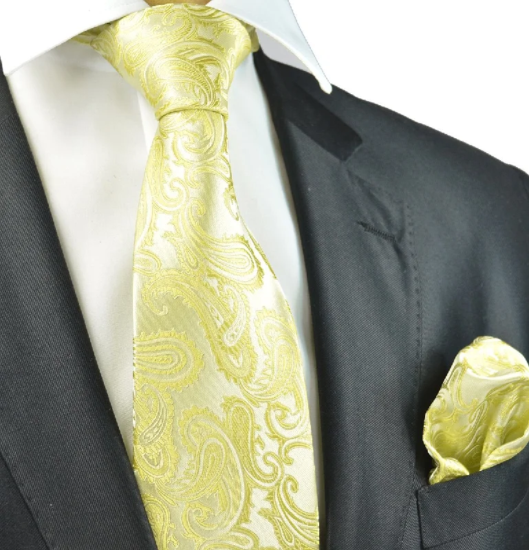 colorful silk necktie combinations for business events-Champagne Paisley Formal Tie and Pocket Square