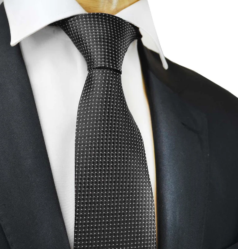 slim silk necktie ideas for office meetings-Classic Black Pindot Men's Necktie