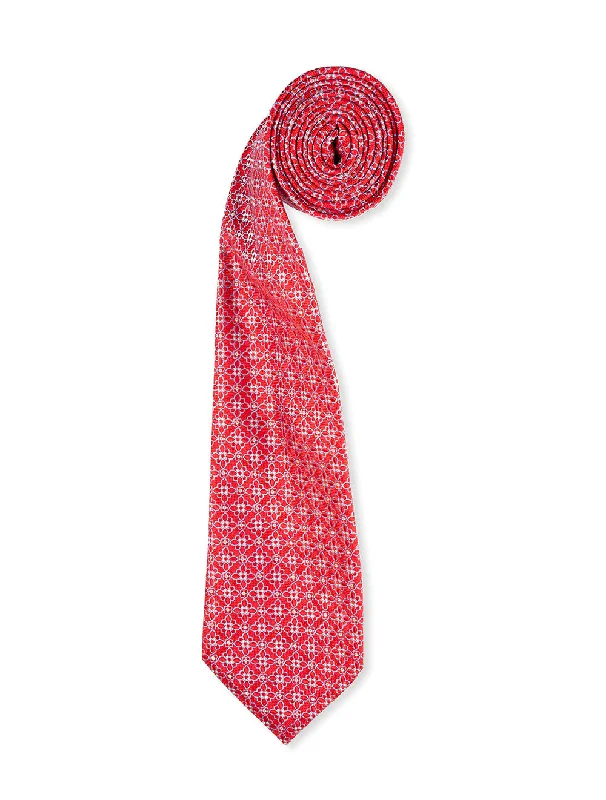 trendy silk necktie styles for office wear-Floral Silk Tie - Red