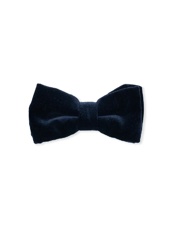 trendy silk bow ties for office wear-Velvet Ready Tied Bow Tie Navy