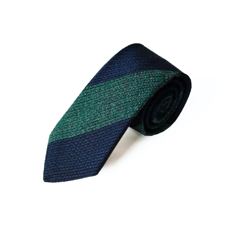 trendy silk wedding necktie sets for men-Fresco Tweed Panel Tie (Green x Dark Navy)