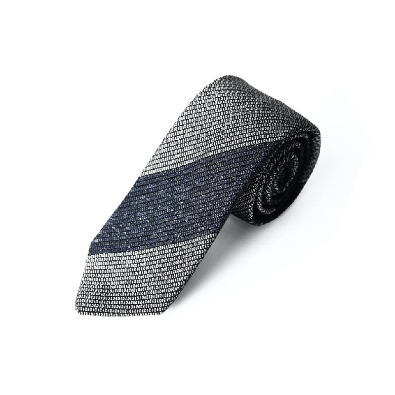 premium office silk necktie designs-Fresco Tweed Panel Tie (Mixed Navy x White)