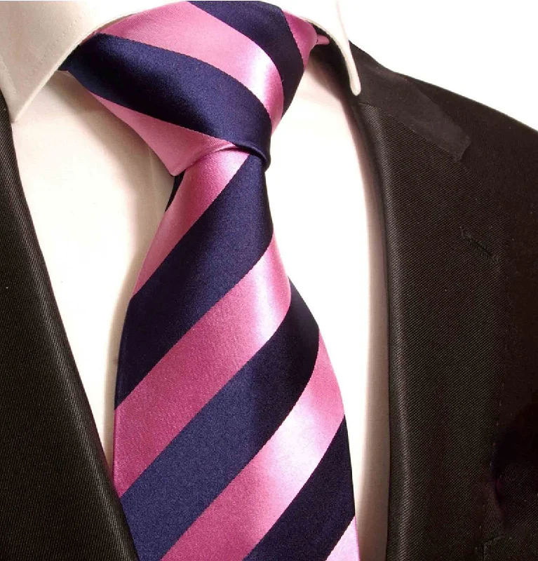 luxury silk necktie designs for weddings-Classic Pink and Navy College Striped Men's Necktie