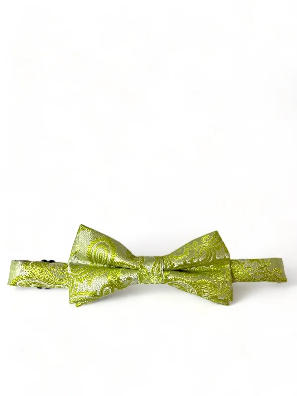 premium silk necktie packs for weddings-Lime Green Paisley Bow Tie