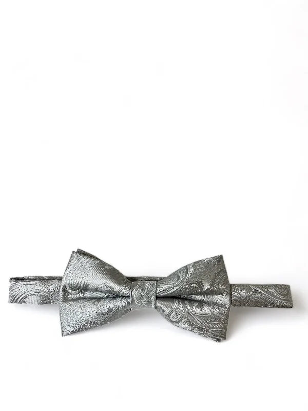 business silk necktie combinations for wedding events-Classic Grey Paisley Bow Tie