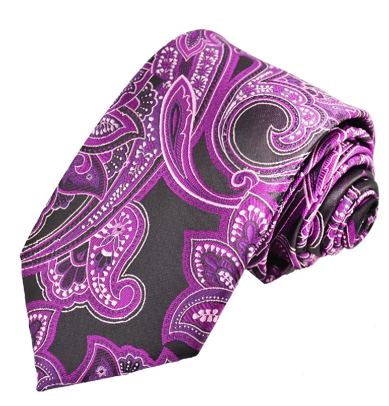 stylish business silk necktie combinations-Hot Pink and Black Paisley Necktie and Pocket Square