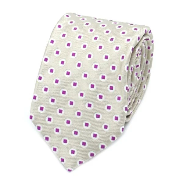 elegant business silk necktie colors-Beige and Purple Spotted Silk Tie