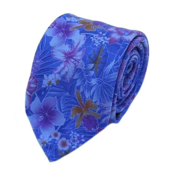 classic silk necktie colors for office wear-Blue Floral Silk Tie