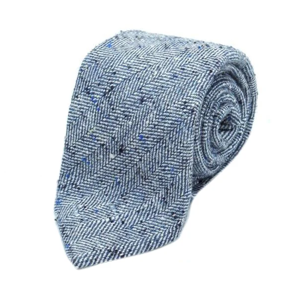 elegant silk wedding necktie styles for men-Blue Herringbone Silk Wool Tie