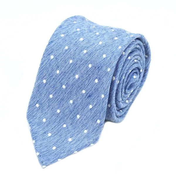 silk necktie sets for office wear-Blue Polka-Dot Silk Cotton Tie