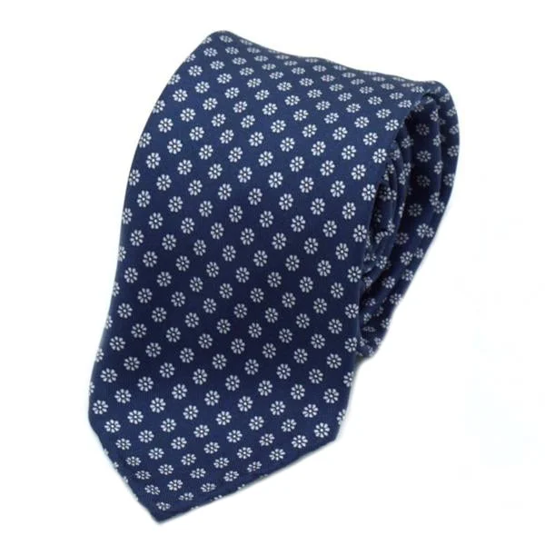 designer silk necktie packs for office wear-Navy Floral Patterned Silk Tie