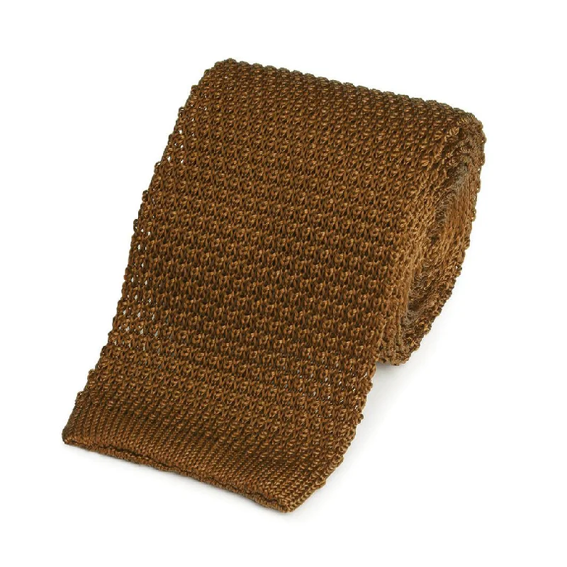 unique office silk necktie colors for men-KNITTED SILK TIE IN BURNT ORANGE