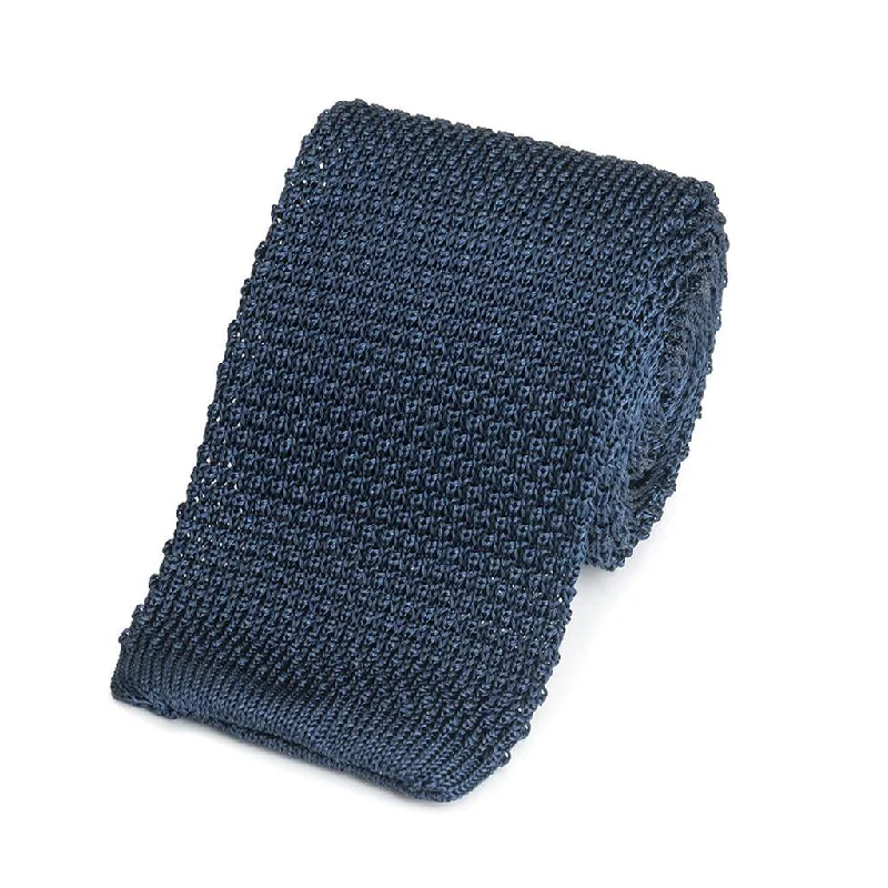 affordable silk necktie sets for business meetings-KNITTED SILK TIE IN NAVY