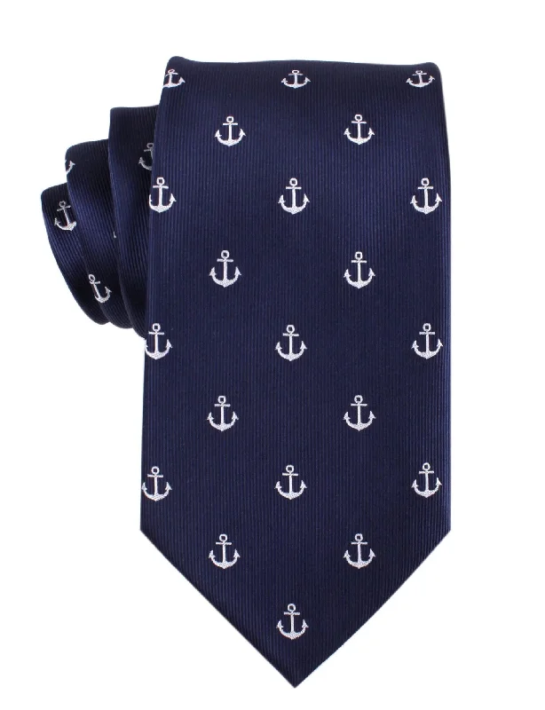 stylish silk ties for corporate meetings-Anchor Tie - Navy with White