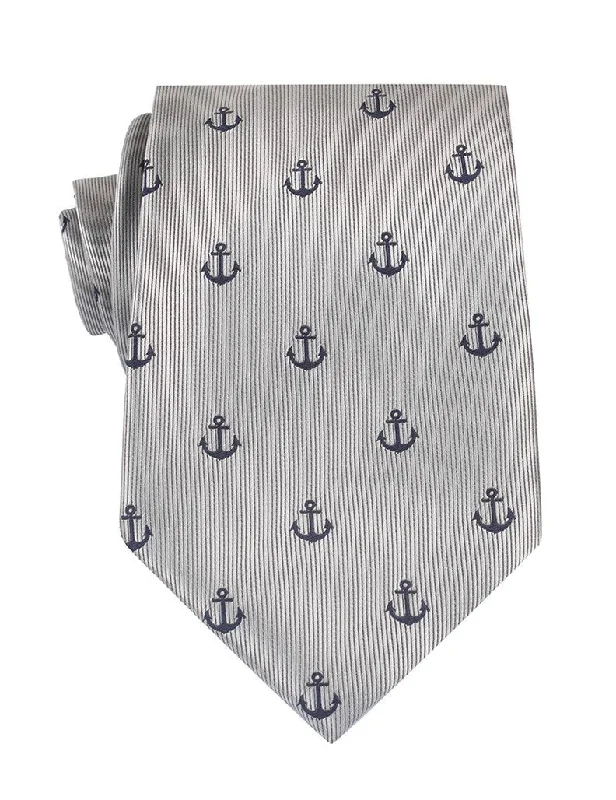 premium silk necktie colors for office wear-Anchor Tie - Light Grey with Navy