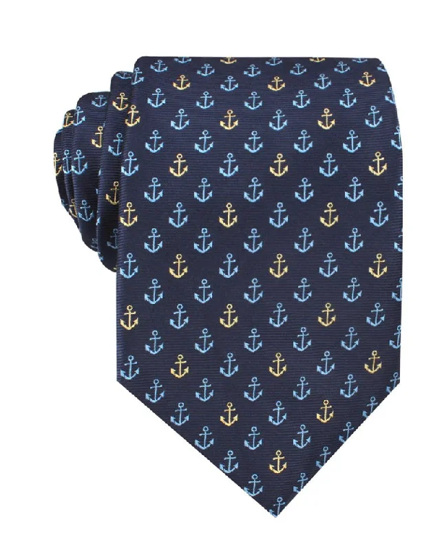 affordable designer silk wedding necktie packs-Anchor Tie - Navy with Yellow & Light Blue