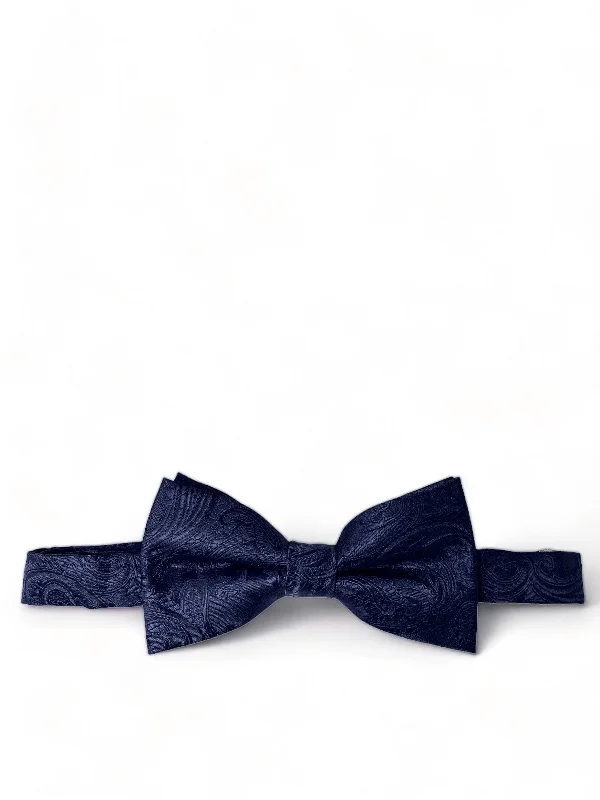 premium silk wedding necktie combinations-Classic Navy Blue Paisley Bow Tie