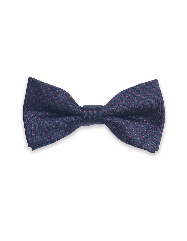 trendy silk necktie styles for business wear-Navy with Red Dots Bow Tie