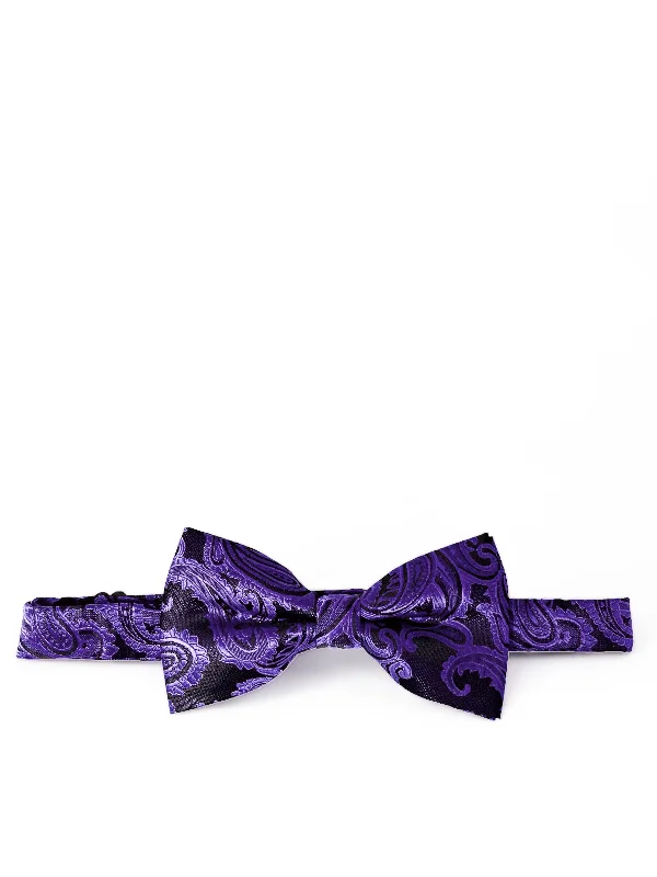 unique wedding silk necktie sets for men-Purple and Black Paisley Bow Tie