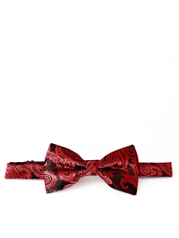 affordable silk wedding necktie designs-Red and Black Paisley Bow Tie