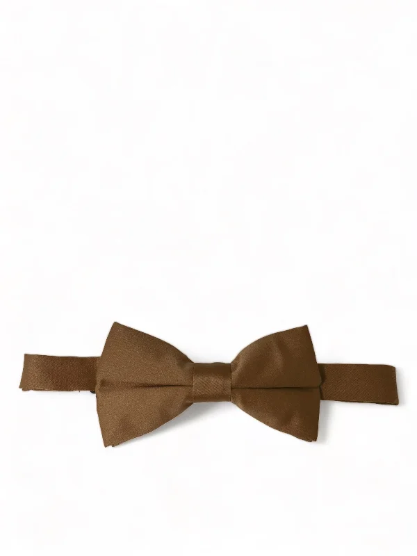 classic silk necktie colors for wedding events-Solid Tobacco Brown Pre-Tied Bow Tie