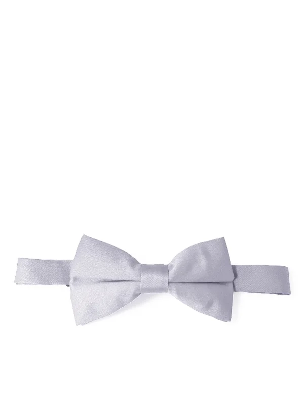 luxury silk wedding tie options-Solid Silver Pre-Tied Bow Tie